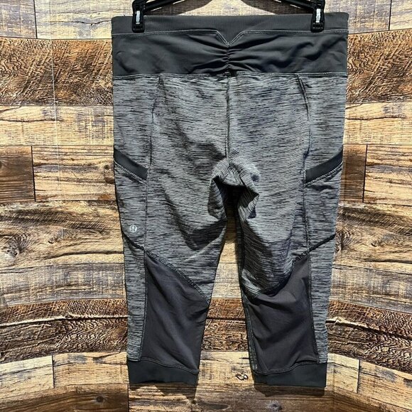 LULULEMON Crop pants leggings size 8 black gray Run For Fun athletic wear - Picture 14 of 16